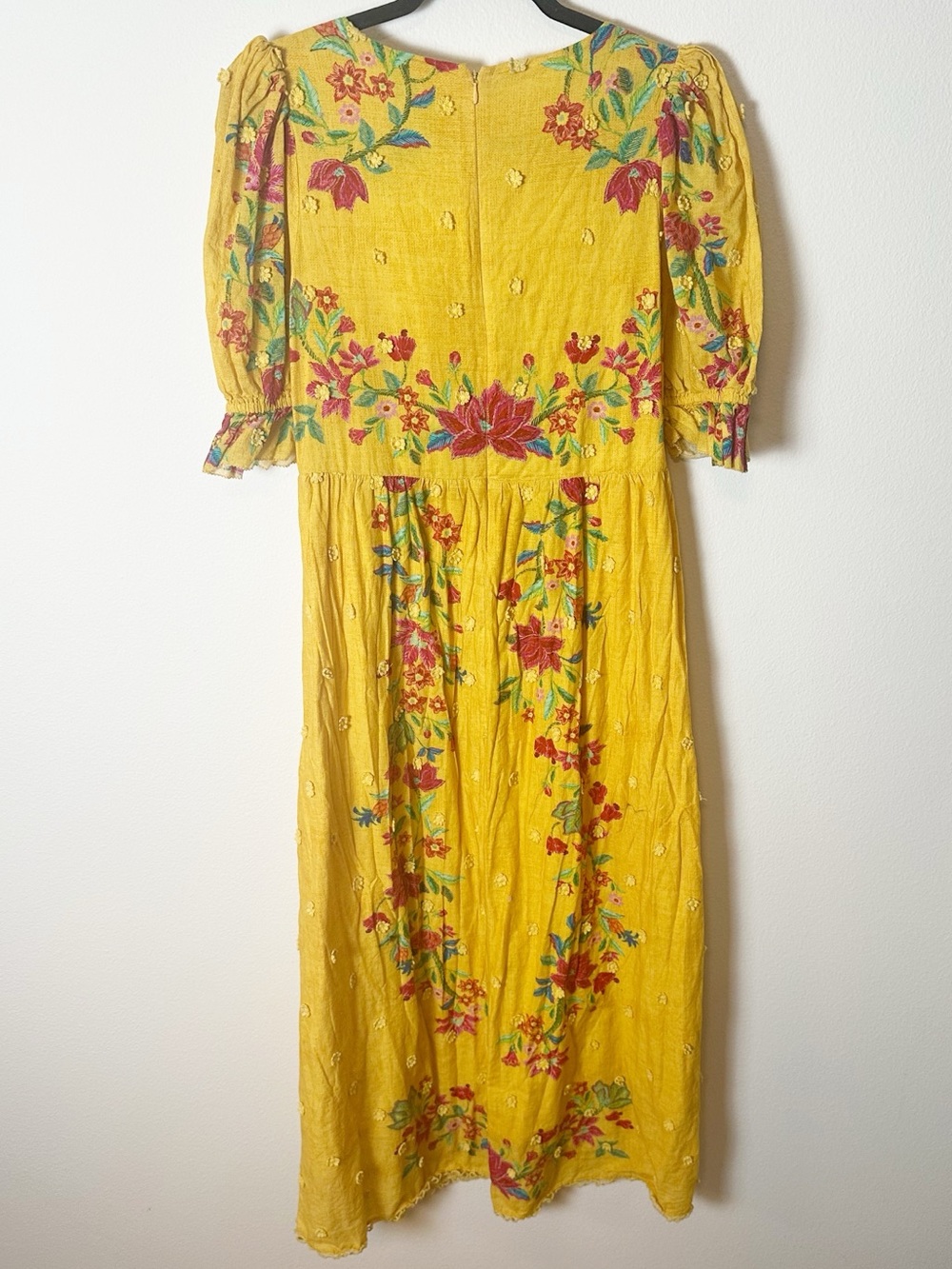 Farm Rio Flower Dream Maxi Dress Yellow Embroidered 3D Floral Small - Picture 5 of 13